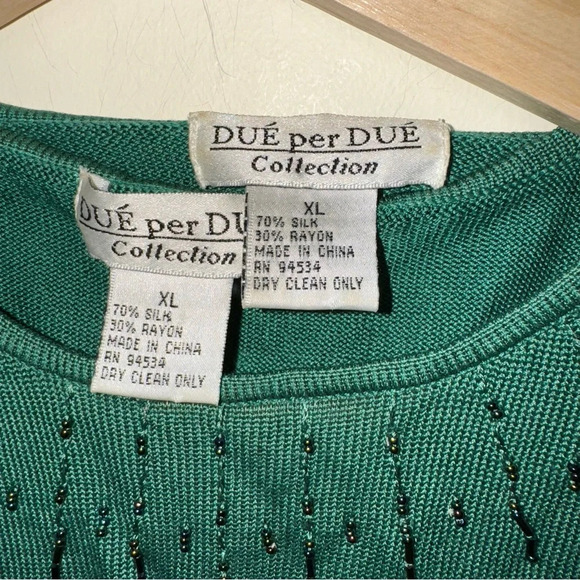 Women’s Vintage Dué Per Dué Brand Silk Green Beaded Tank Top Cardigan Size: XL - Picture 7 of 16